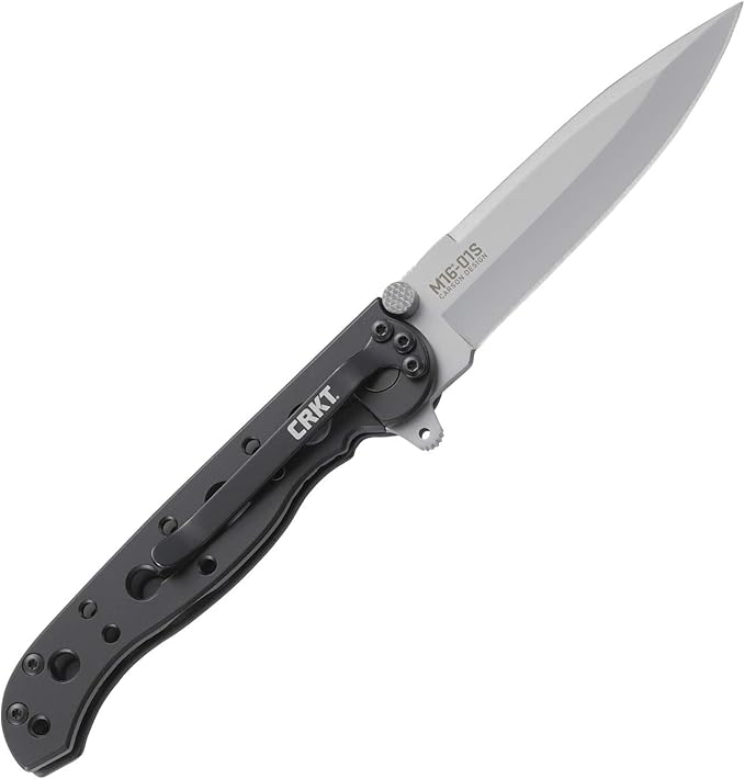 CRKT M16-01S Folding Knife with Frame Lock: Stainless Steel Plain Edge Blade Stainless Steel Handle Reversible Pocket Clip M16-01S