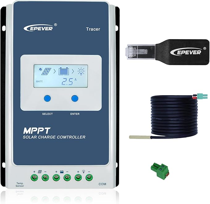 EPEVER MPPT Solar Charge Controller 40A 12V 24V Auto + WiFi Adapter Remote Control via APP + Temp Sensor Cable Solar Panels Charger for Lead-Acid LiFePO4 Lithium Battery (Tacer4210AN+WiFi+RTS)