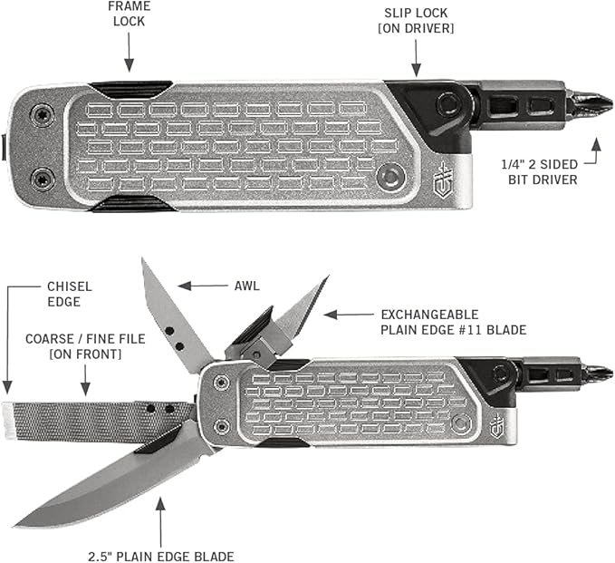 Gerber Gear Lockdown Driver 7-in-1 EDC Multitool - 2.5 Plain Edge Blade Scissors Bit Driver - Gifts for Men Everyday Carry Gear and Survival Equipment - Silver