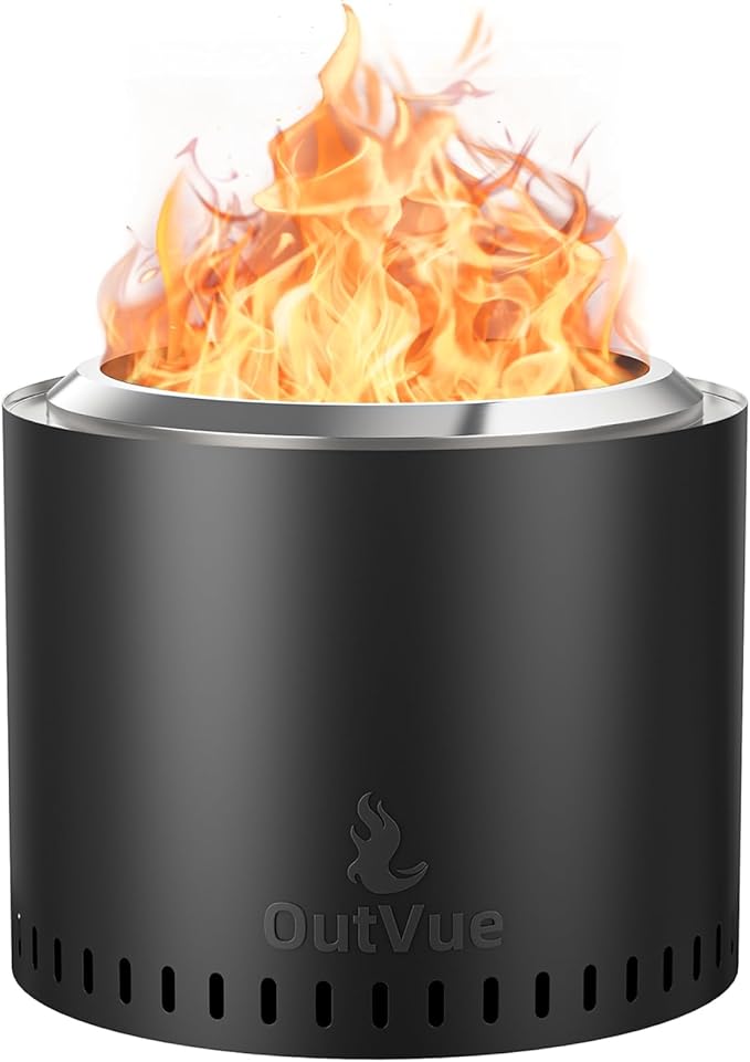 OutVue 19.5 inch Stainless Steel Smokeless Fire Pit Outdoor Smokeless Firepit with Tote Bag&ampFire Poker Wood Burning Fire Pits for Camping Bonfire Low Smoke Firepit for Outside (Vertical Hole)