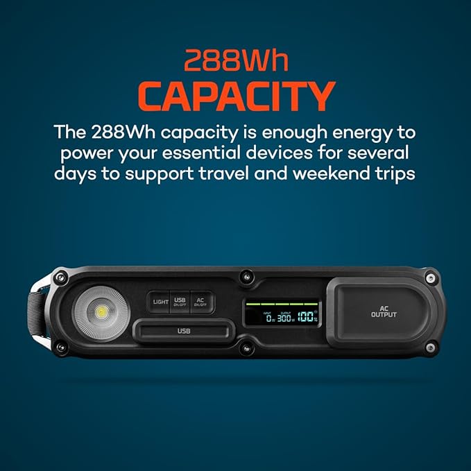 NEBO RAMBLER 300 Power Station | 288 Wh Ultra-Slim Profile Portable Power 6-Way Multi-Device Charging Emergency Power Supply LiFePO4 Rechargeable Battery