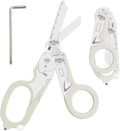 6 in 1 trauma shears folding emergency shear Outdoor Camping Tools Seat Belt Cutter Oxygen Cylinder Wrench Complimentary Adjustable Wrench (Luminous Silver)