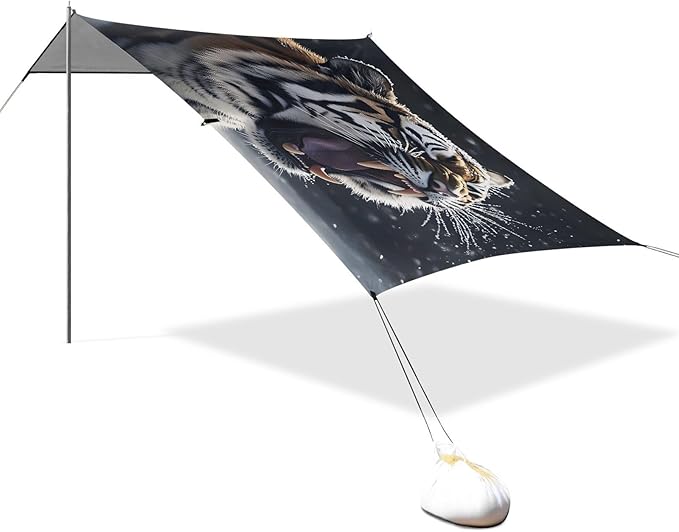 ALAZA Roaring Tiger Beach Tent Sun Shelter UPF50+ Protection Beach Shade Canopy w/ 4 Sandbags for Outdoor Camping Fishing Backyard Fun Picnic 10x9 ft