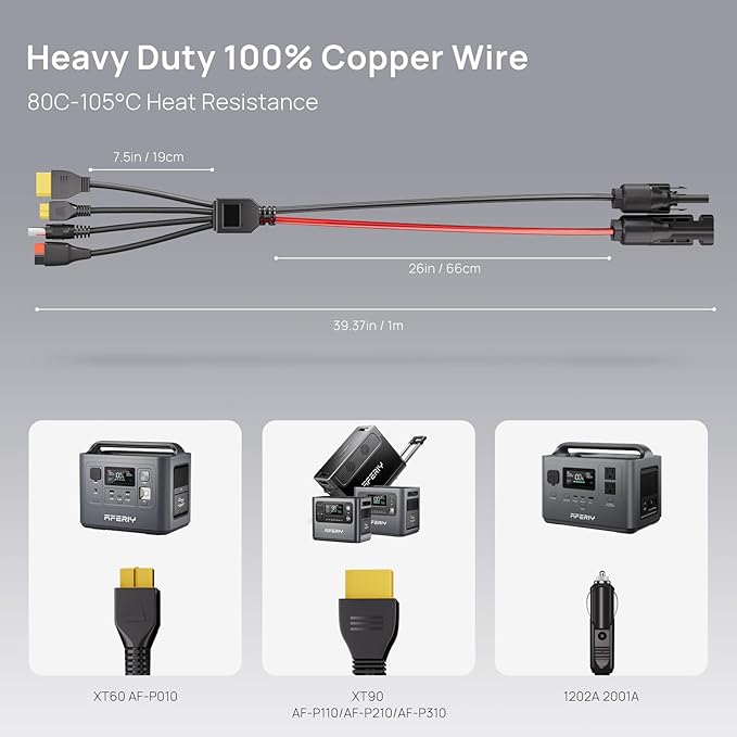 AFERIY MC4 to DC5521 / XT60 / XT90 / Anderson 4 in 1 MC4 Solar Panel Charging Cable for Power staion Suitable for All Solar Generator