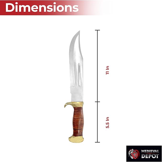 MedievalDepot Persian Blood Hunting Bowie Knife | 440 Stainless Steel | Leather Handle | Brass Accents | Sheath Included