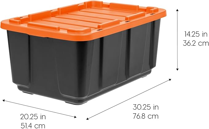 IRIS USA 3-Pack 27 Gallon Storage Bins with Lids |Made in USA| Heavy Duty Plastic Tote Containers for Truckbed Tool Box Organization Large - Orange