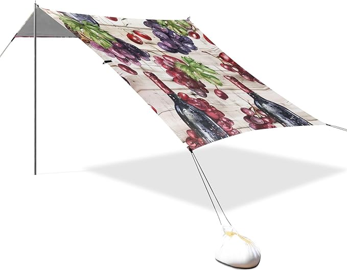 ALAZA Watercolor Red Wine Bottle Grapes Wooden Beach Tent Sun Shelter Portable Canopy Sunshade for Outdoor Camping Picnics Backyard Fun 10x9 ft