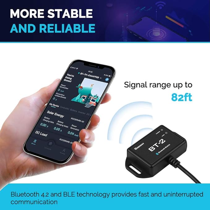 Renogy BT-2 Bluetooth Module RJ45 Communication Port Wirelessly Monitor Real-time Insight Precise Control Compatible Solar Charge Controllers Battery Charger Inverter BT-2 RS485