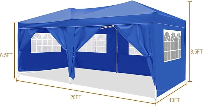 KEIKI 10'x20' Folding Canopy with 6 Removable Sidewalls Outdoor Event Shelter Gazebo Portable Tents for Parties Carport Camping Garden Patio Blue