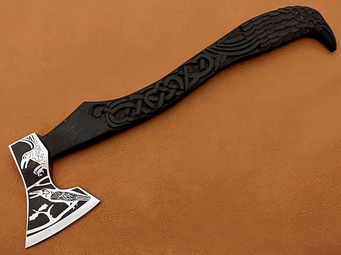 Glorius Craft Raven Crow Norse Mythology Viking Raven Skull Hatchet Firewood Cutting Axe Raven Viking Gifts Camping Hatchet Tomahawks Bearded Axe Valentines Day Gift for Him