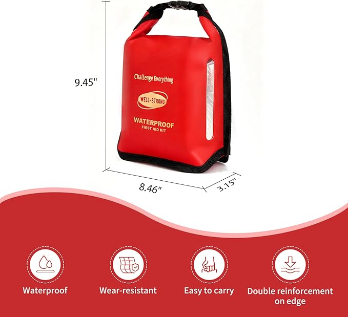 Waterproof First Aid Kit with Sealing Strip 226PCS Marine Boat Safety Kit Medical Emergency Kit with Roll Top Closure &amp Buckle for Kayaking Fishing Boating Outdoor