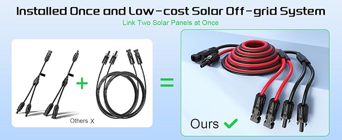 Bateria Power 30FT 12AWG Y-Branch Solar Connectors Extension Cable Solar Cable Parallel Adaptor Solar Panel Wire in Pair with Female and Male Connectors for Solar Panel (1*M/FF+1*F/MM)