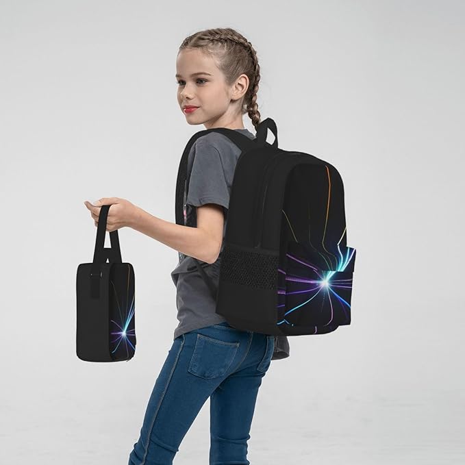 3pcs Backpack Sets Laser Light Printed Backpacks Set With Lunch Bag Pencil Pouch