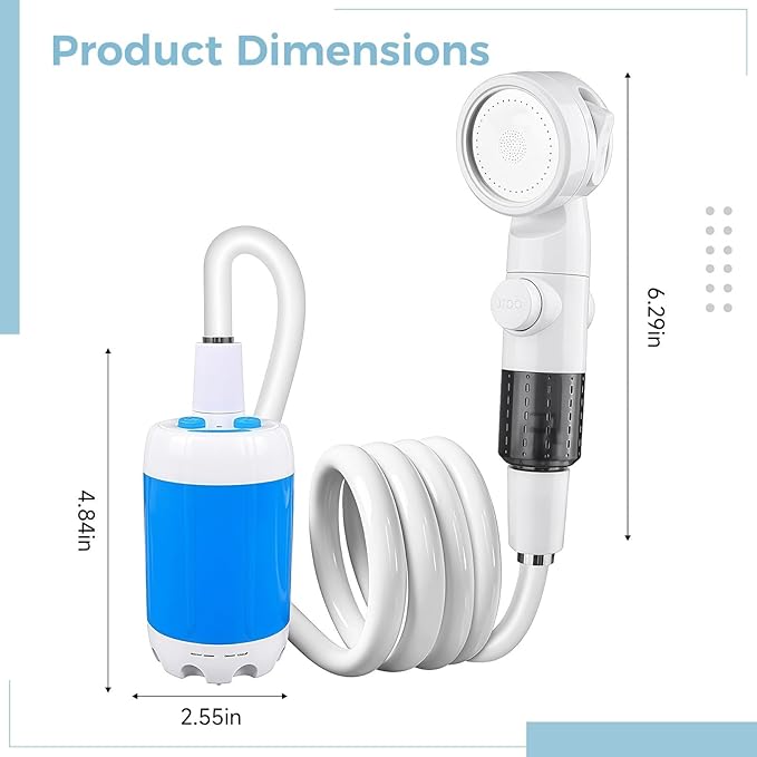 Camp Shower With Rechargeable Pump Portable 86.6 In / 220 Cm Hose 4000Mah Blue Multiple Spray Modes Low Noise For Job Sites And Camping