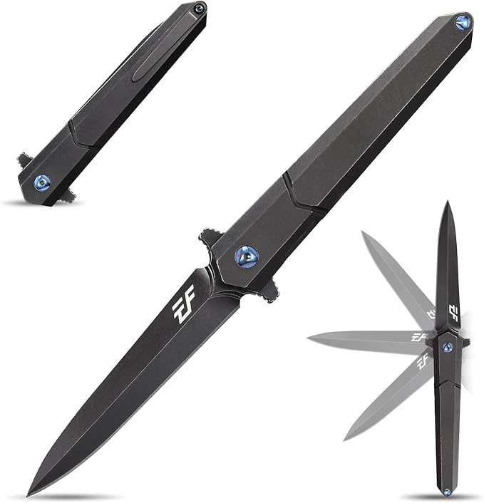 Eafengrow EF940 Pocket Knife D2 Steel Blade Outdoor Tool knives Titanium Alloy Handle Pocket Clip Outdoor Tool knives EDC Flipper Knife for Camping Hiking(black)