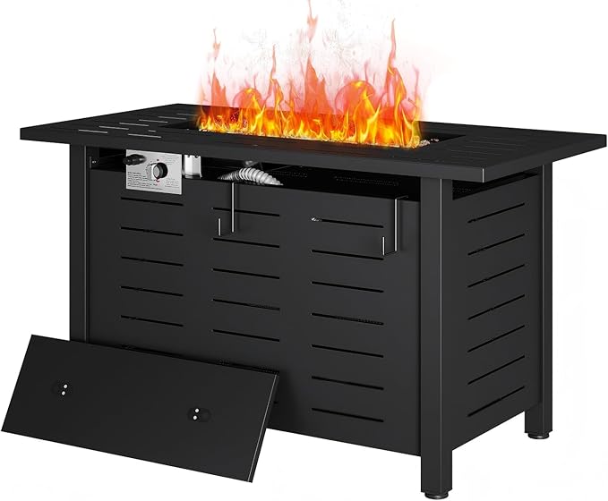 Aoxun 41 Inch Propane Fire Pit–50000 BTU Gas Fire Pit Table with Removable Lid &amp Lava Rocks Rectangle Firepit Table for Outside Patio Deck Backyard Black