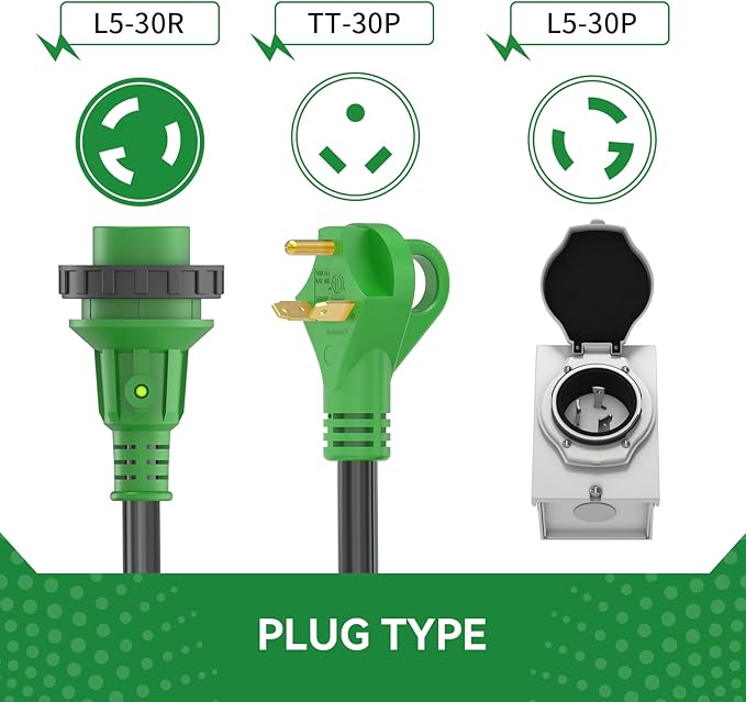Pre-Drilled 30 Amp Generator Inlet Box and 30 Amp RV Extension Cord 15FT Waterproof Combo Kit NEMA TT-30P to L5-30R Power Extension Cord with NEMA L5-30P Generator Inlet ETL Listed
