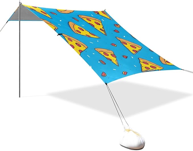 ALAZA Yellow Pizza Pattern Beach Tent Sun Shelter Portable Canopy Sunshade for Outdoor Camping Picnics Backyard Fun 10x9 ft