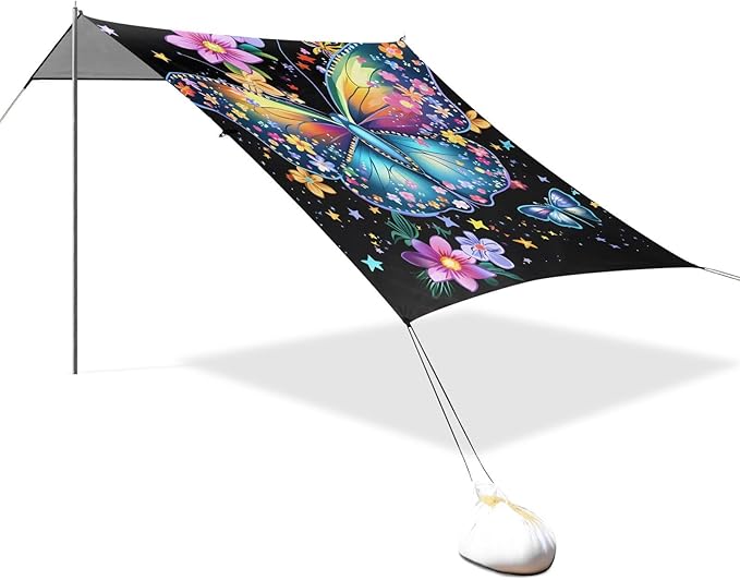 ALAZA Flower Big Butterfly Beach Tent Sun Shelter Portable Canopy Sunshade for Outdoor Camping Picnics Backyard Fun 10x9 ft