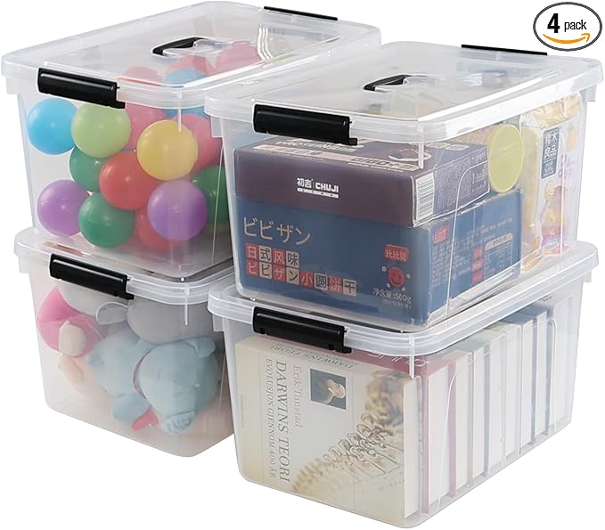 4-pack 18 Liter Clear Plastic Storage Box Latch Storage Bins with Lids
