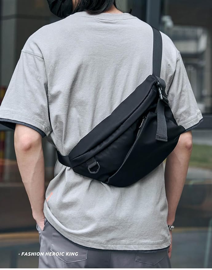 Large Waist Bag Fanny Pack for Men Hip Bum Chest Bag Water Proof Hikking outdoor day Purse (Black Nylon)