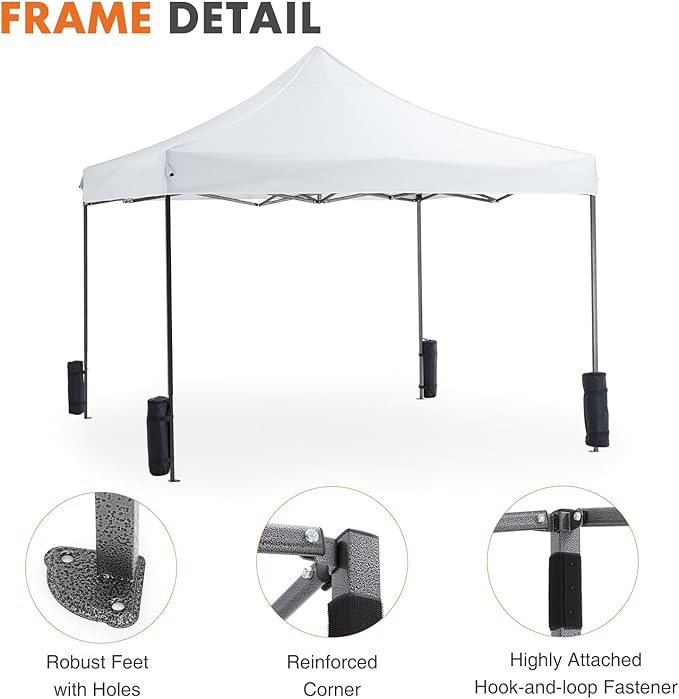 10 x 10ft Pop Up Canopy Tent Easy Setup Outdoor Shade Instant Portable Sun Shelter Canopy Tent for Parties Camping BeachWhite