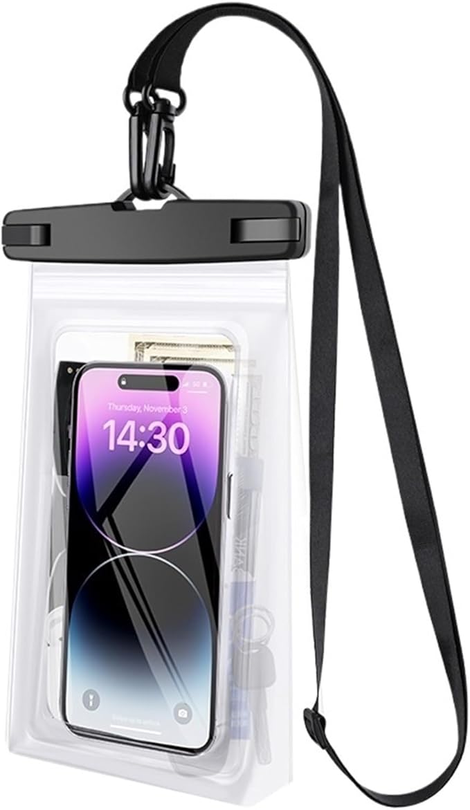 Dry Bags IPX8 Waterproof Phone Pouch with Adjustable Lanyard Large Capacity Transparent for Swimming Hiking &amp Boating(White-2PCS)