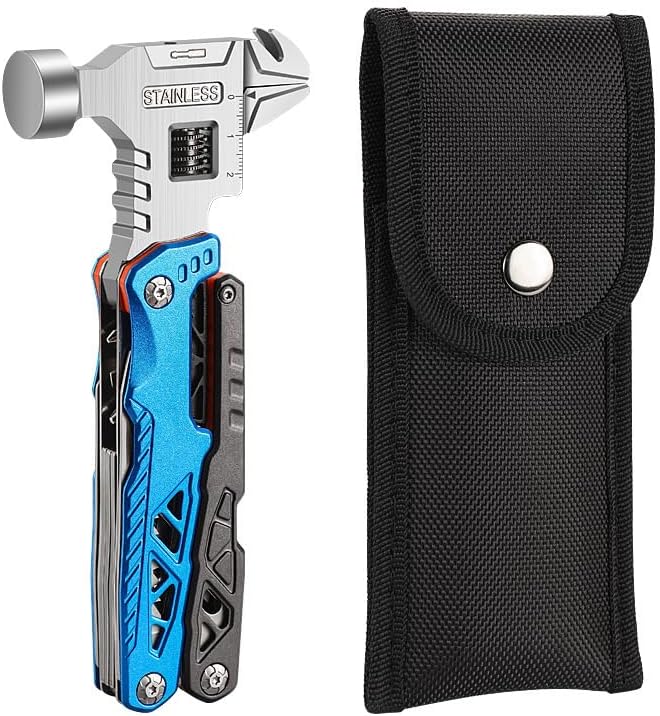 Adjustable Wrench Multitool HammerMultipurpose Adjustable Wrench Multi-Tool 12-in-1 Stainless Steel with Hammer Pliers Knife Bottle Opener for Camping