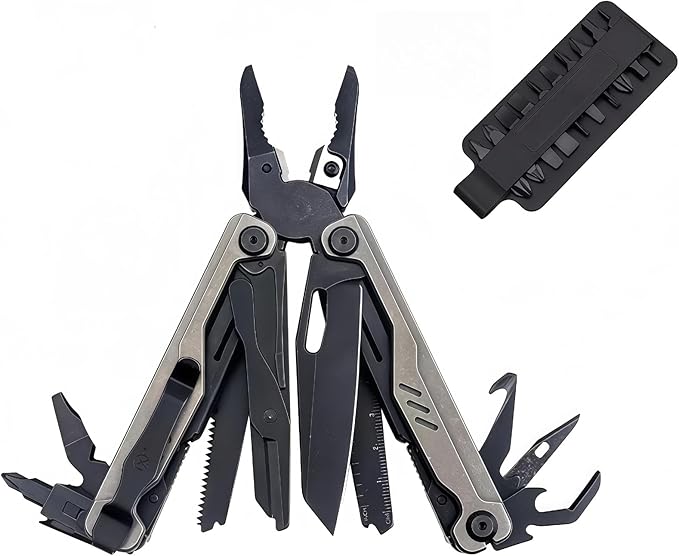 Multitool 20-in-1 Full-Size Multi-Purpose Pliers Lightweight EDC Nylon Bag With Safety Locking Camping Knives &amp Tools Mens Gifts Ideas Gifts for Hunters Men who have Everything (Black)