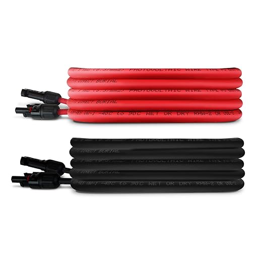 TEMCo Solar Panel Extension Cable 8 AWG 60 Ft Red + 60 Ft Black w/Staubli MC4 Connectors