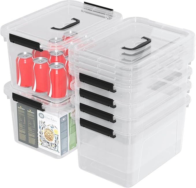 10 Liters Clear Plastic Storage Boxes with Lids Small Containers Bins with Lids and Handles Set of 6