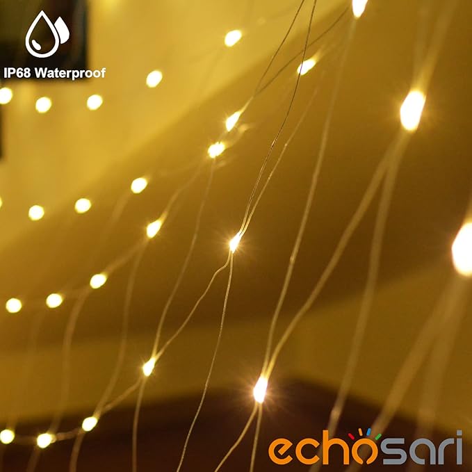 echosari 20Ft x 13Ft Net Lights Outdoor Mesh Lights Plug in with Remote 720 LED Christmas Net Light IP68 Fully Waterproof for Party Garden Backyard Wall Bush Decor (Warm White)