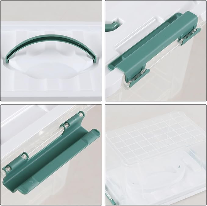 Rosebloom 6 Quart Plastic Latching Bins with Lid Small Clear Storage Organizer Boxes with Handle 6 Packs