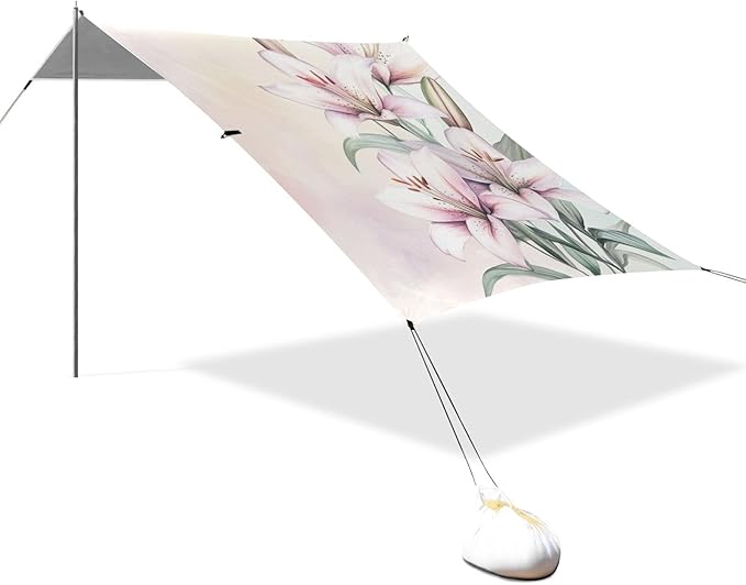 ALAZA Elegant Hand Painted Lilies Beach Tent Sun Shelter Portable Canopy Sunshade for Outdoor Camping Picnics Backyard Fun 10x9 ft