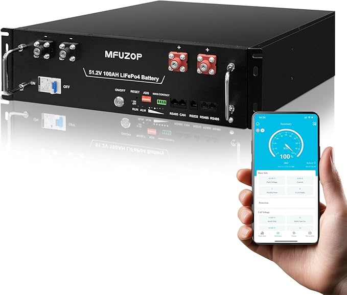 48V 100Ah LiFePO4 Lithium Battery with Bluetooth &amp Mobile APP Built-in 100A BMS 5.12kWh 3U Rack Mount Server Battery 6000+ Cycles Perfect for Solar Energy Storage Home Backup Power Storage
