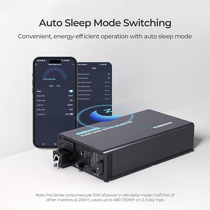 Renogy 3000W 12V Pro Pure Sine Wave Inverter 12V DC to 110V 120V AC Built-in Bluetooth Ecosleep Mode with 16.4FT Remote Controller Support Pre-Charging 6000W Peak Power Truck RV Home Energy