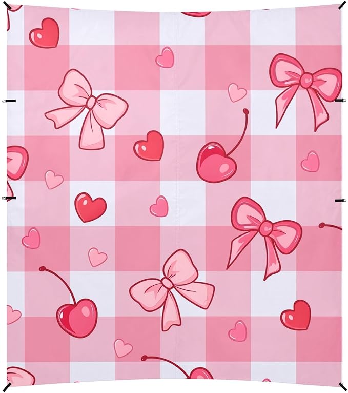 ALAZA Pink Checkered Background Cherry Bow Pattern Beach Tent Sun Shelter Portable Canopy Sunshade for Outdoor Camping Picnics Backyard Fun 10x9 ft