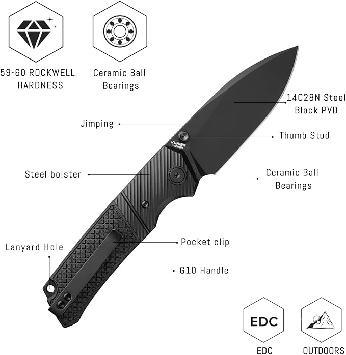 XUN125-BGBFolding Pocket Knife for Man 3.27 14C28N Steel Blade （PVD） with Reversible Clip for Camping &amp Outdoor