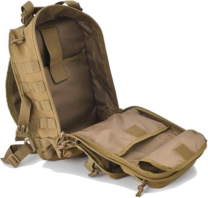REEBOW GEAR Tactical Sling Bag Pack Military Rover Shoulder Sling Backpack EDC Molle Assault Range Bags Day Pack w/Tactical USA Flag Patch (Style 04-Tan)