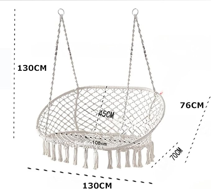 Hammock Chair 2 Seat with 2 Sets of Suspension Accessories Hanging Cotton Ropes Metal FrameSwing Hanging Chairfor Hammock Stand (b)