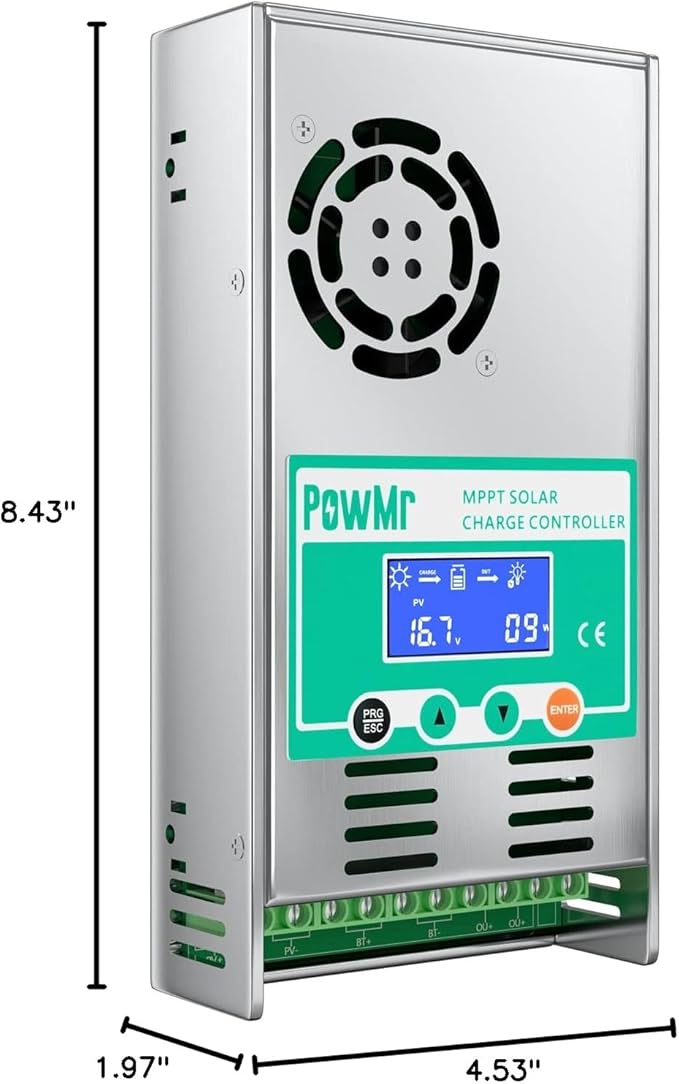 PowMr MPPT Solar Charge Controller 60 amp 48V 36V 24V 12V Auto - Max 160VDC Input LCD Backlight Solar Charge Controller for Vented Sealed Gel NiCd Lithium Battery【Software Update Version】