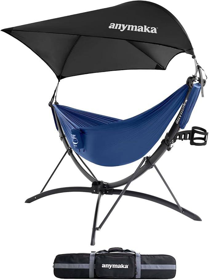 anymaka Set Up in 3 Seconds Adjustable Portable Aluminum Alloy Hammock Stand for Outside with Chair Mode &amp Lounge Mode up to 105''