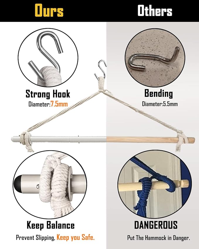 XXL Hammock Chair Hanging Rope Swing with 2 Cushions - Max 500lbs-Perfect for Patio Porch Bedroom Backyard Indoor or Outdoor - Includes Hanging Hardware Kits