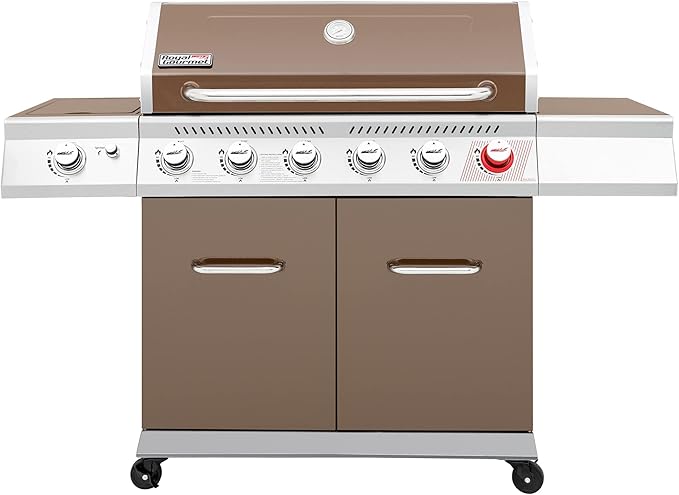 Royal Gourmet GA6402C 6-Burner Propane Gas Grill with Sear Burner and Side Burner 74000 BTUs Cabinet Style Outdoor BBQ Grill for Barbecue Grilling &amp Backyard Cooking Coffee