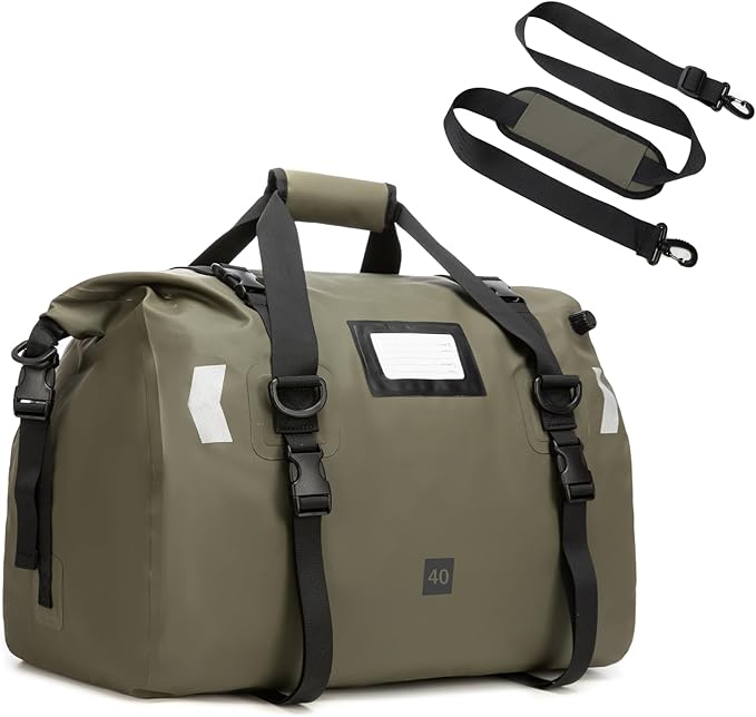 Waterproof Duffel Bag 40L - Heavy Duty Dry Bag Backpack for Motorcycle Travel Kayaking Boating &amp Camping - Watertight Roll Top Gear Bag with Air Valve &amp Reflective Strips for Men Women