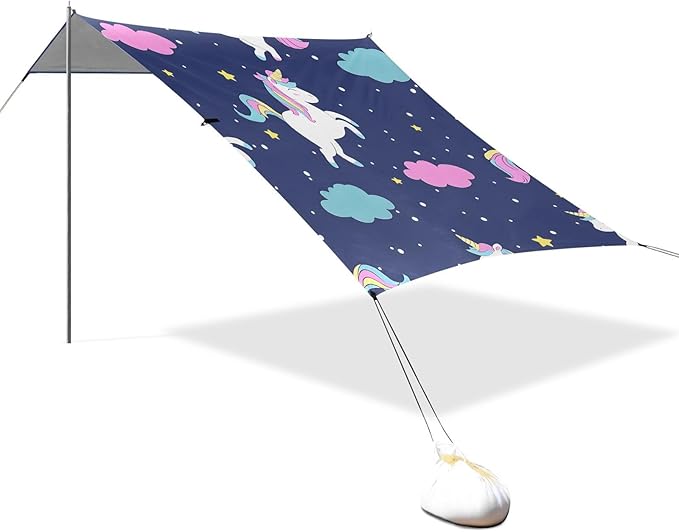 ALAZA Clouds Stars Unicorn Pattern Beach Tent Sun Shelter Portable Canopy Sunshade for Outdoor Camping Picnics Backyard Fun 10x9 ft