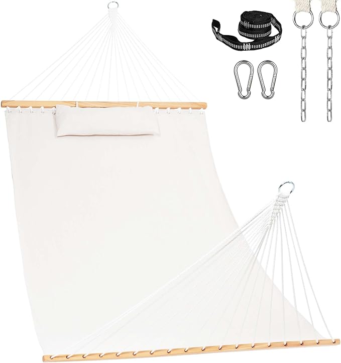 Lazy Daze Hammocks 12 FT Sunbrella Fabric Hammock not Fading with Spreader Bars and Free Pillow Fits for 2 Persons All Weather and Fade Resistant for Patio Yard 450 lbs Capacity Cast Pumice