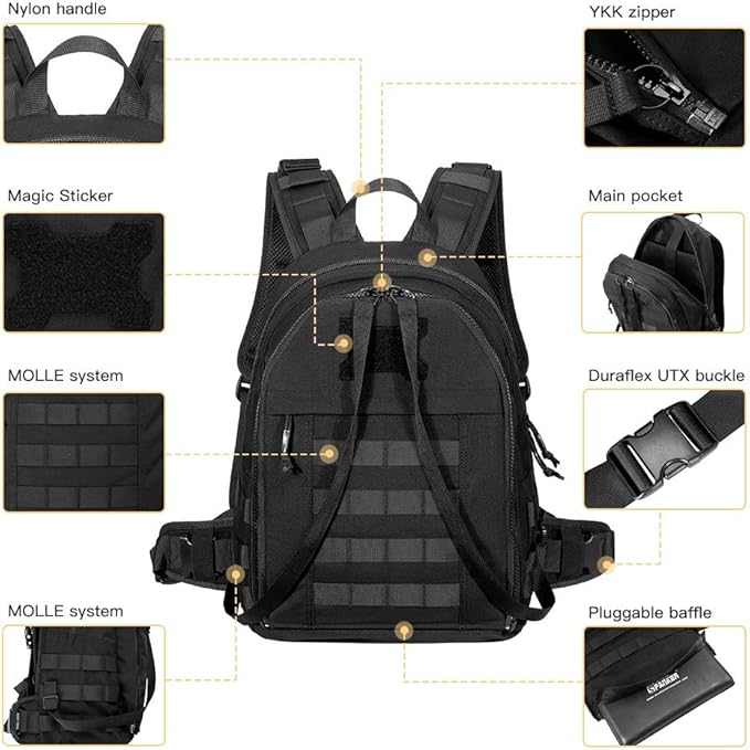 EXCELLENT ELITE SPANKER Military Tactical Backpack Detachable Backpack Quickly Turns into Outdoor Vest (Black)
