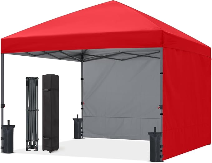 ABCCANOPY Easy Pop up Canopy Tent with 2 Sidewalls for Outdoor Sun Blocking or Rain Protection10x10 Red