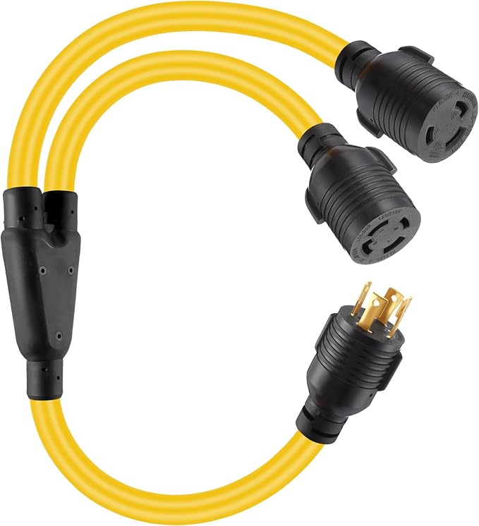 Kanayu L14-30p to L6-30r &amp L14-30r 30 Amp Generator Y Splitter Adapter Cord Compatible with NEMA Generator to Welder and House Inlet Box 8/2+10/2 STW Awg Etl Listed 2.5 ft